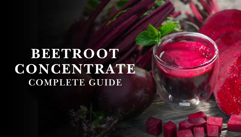 Professional food science image showing concentrated beetroot extract with betalains and nitrates for clean label natural food coloring and functional nutrition